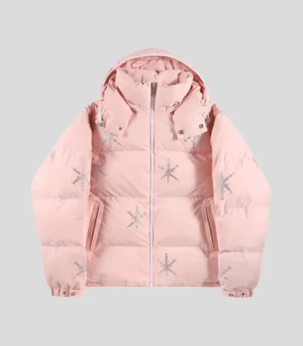 UNKNOWN LONDON】PINK ALL OVER SILVER DAGGER RHINESTONE PUFFER