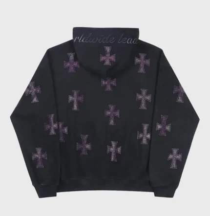 Black Purple Rhinestone Cross Zip Hoodie Premium Streetwear UK